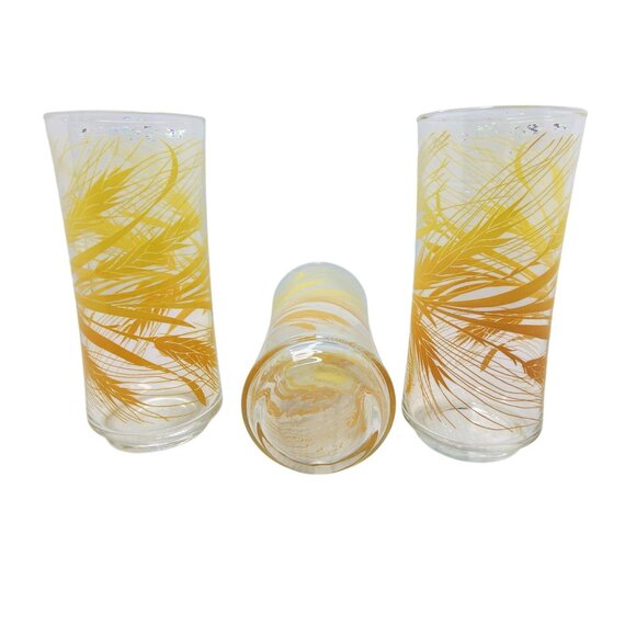 Set Of 3 Vintage Libbey Yellow & Orange Wheat Pattern Glasses 10oz - Picture 4 of 4